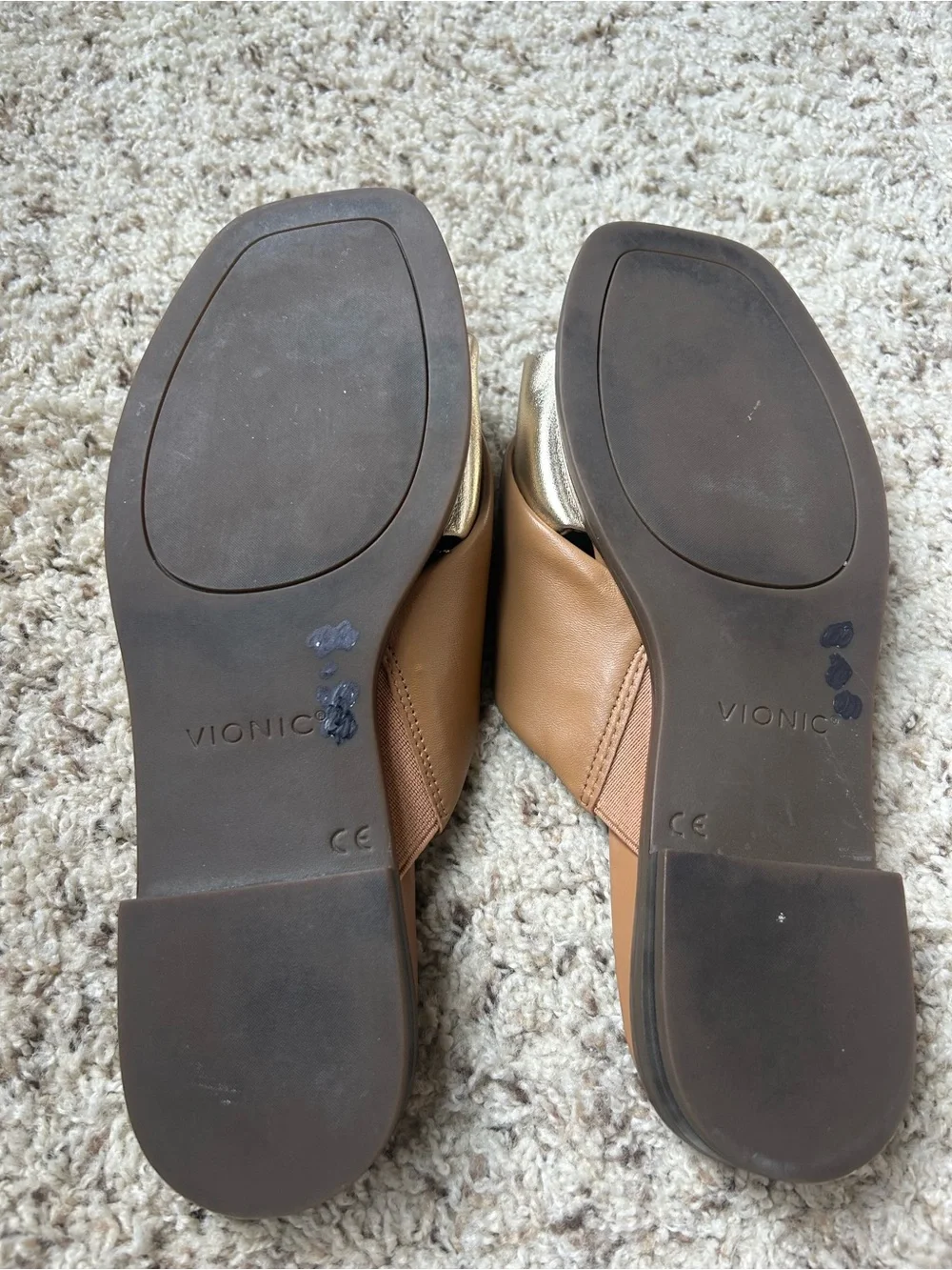 Vionic Miramar Women's Comfort Slide Sandal Gold/Brown Leather Size 6.5